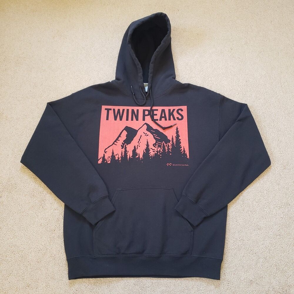 2019 Twin Peaks TV Series Size Medium Mens Black Hoodie Red Mountains Washington